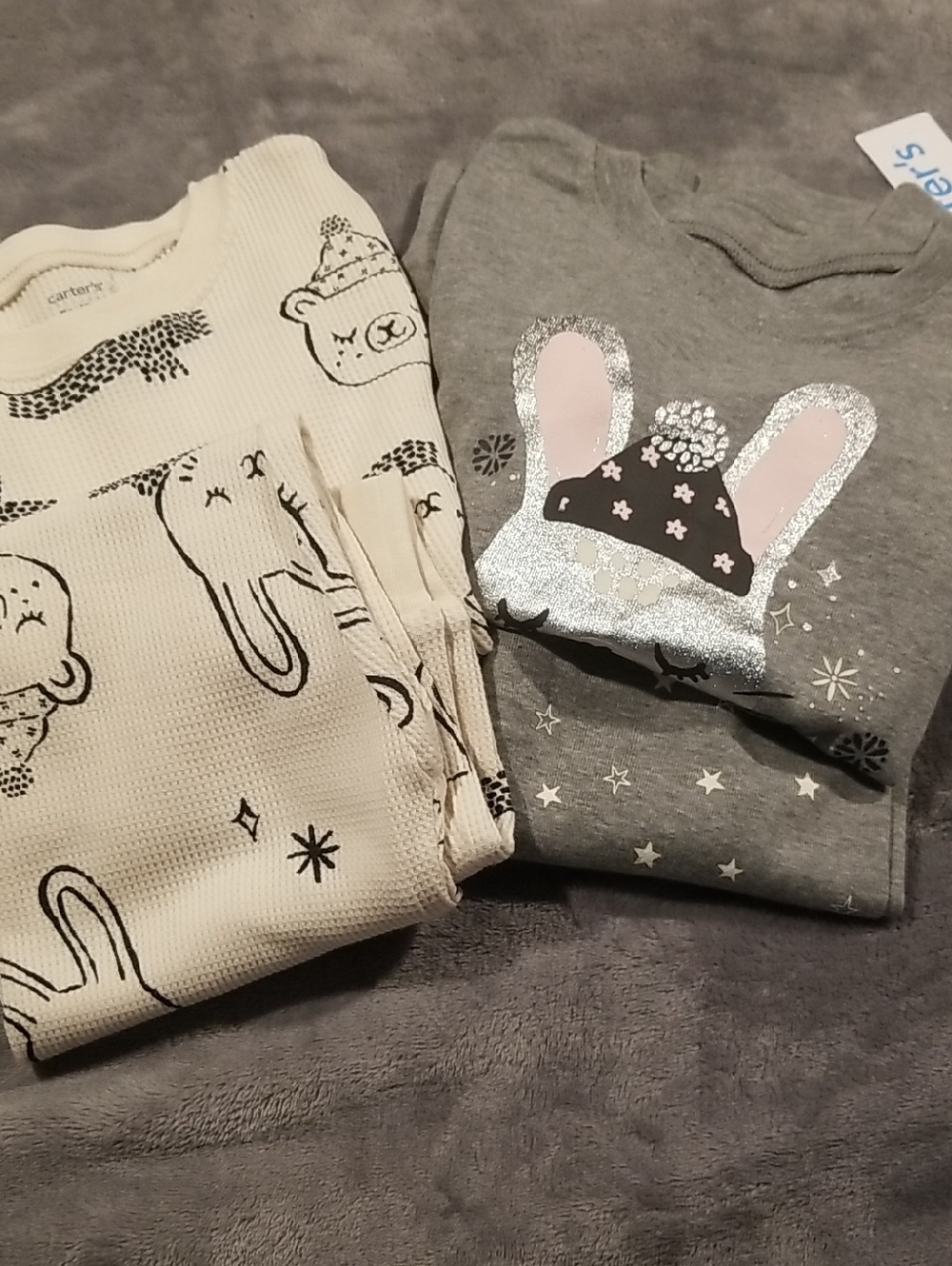 Carter's Gray Bunny Graphic Top with Cream Bunny Print Pajama Set NWT SIZE 5T